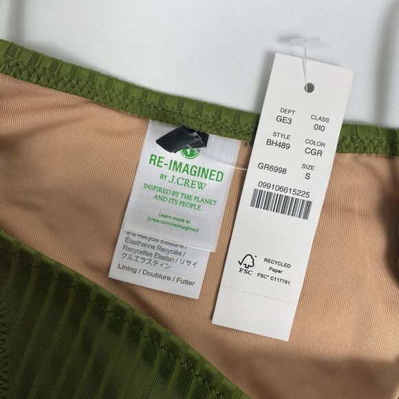 J. Crew Bikini Women Small Wide Rib Curved Waist Cheeky String Bottom Green NWT - Picture 8 of 8